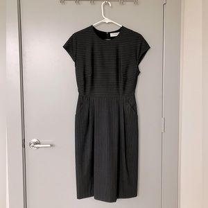 MM LaFleur gray pinstripe cap sleeve dress with pockets, size 4